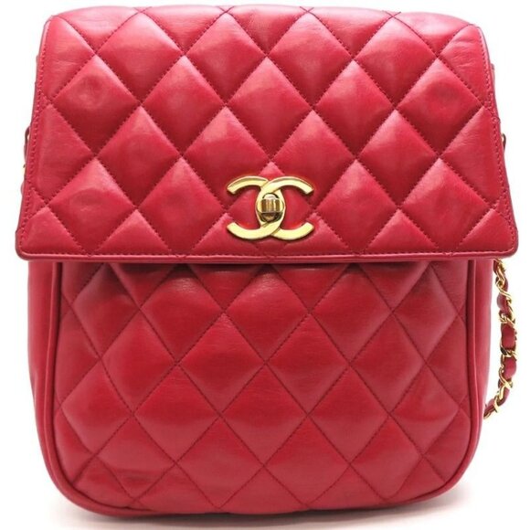CHANEL Mini Flap Bag 24K CC Crossbody Classic Vintage Lambskin Chain Purse Red
